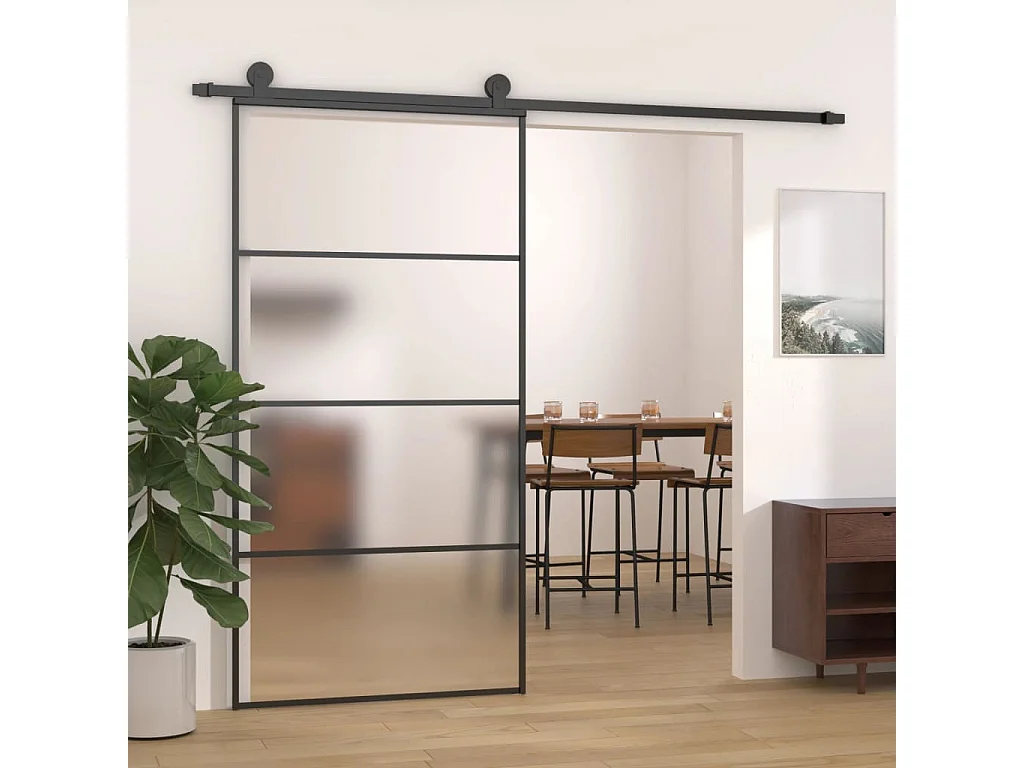 Schiebetür Mattiertes ESG-Glas Aluminium 102,5x205 cm Schwarz