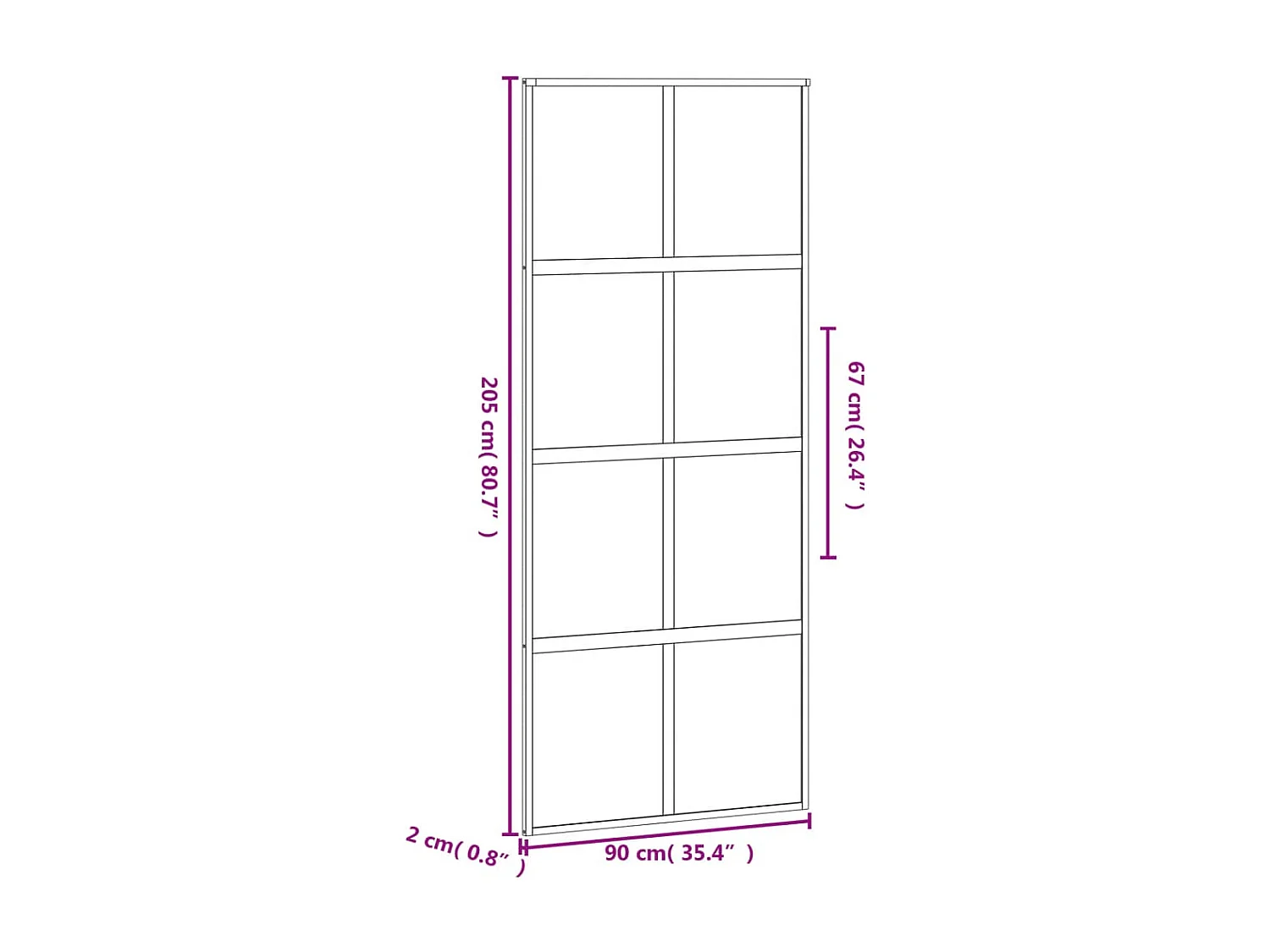 Schwarze Schiebetür 90x205 cm aus gehärtetem Aluminiumglas