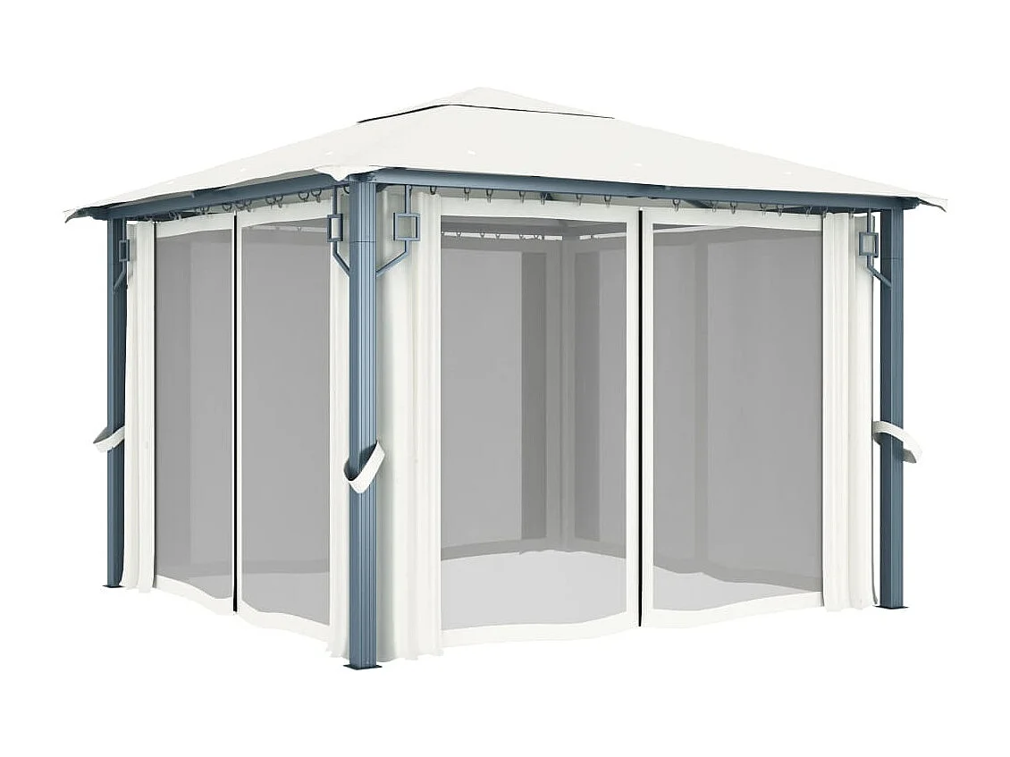 Gazebo con Tenda 300 x 300 cm Crema Alluminio