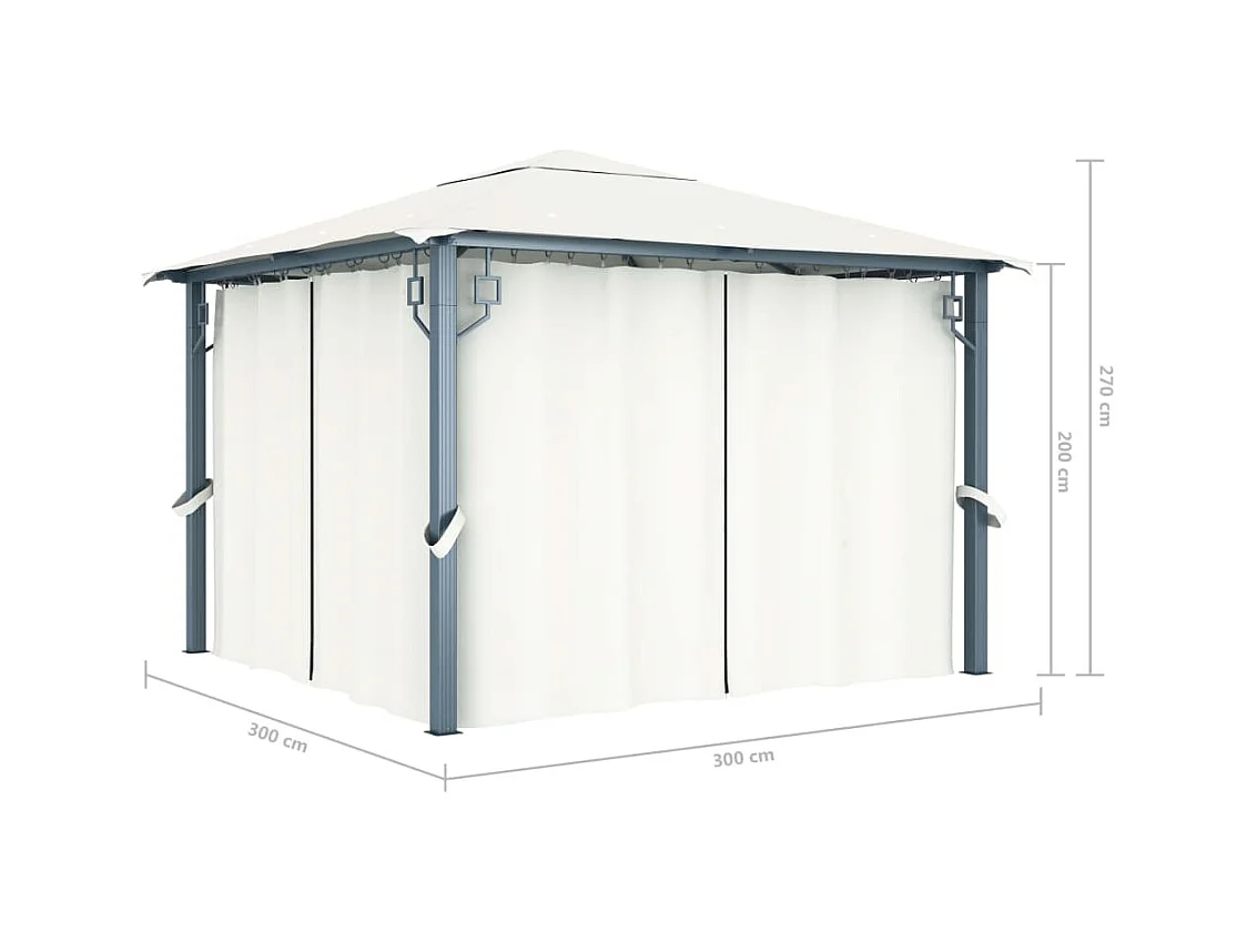 Cenador con cortina color crema aluminio 300x300 cm