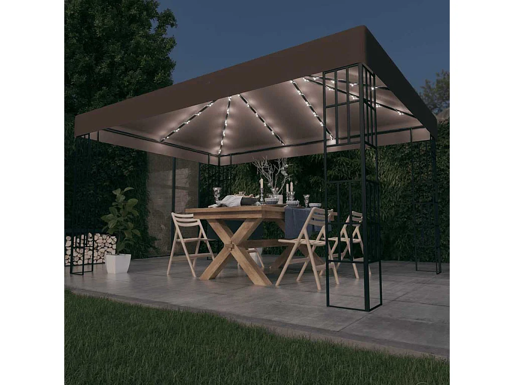 Tonnelle avec guirlande lumineuse à LED 4x3 m Taupe