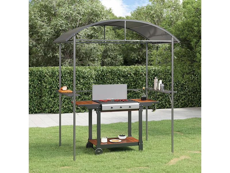 Gazebo BBQ et étagères latérales anthracite 220x115x230cm acier