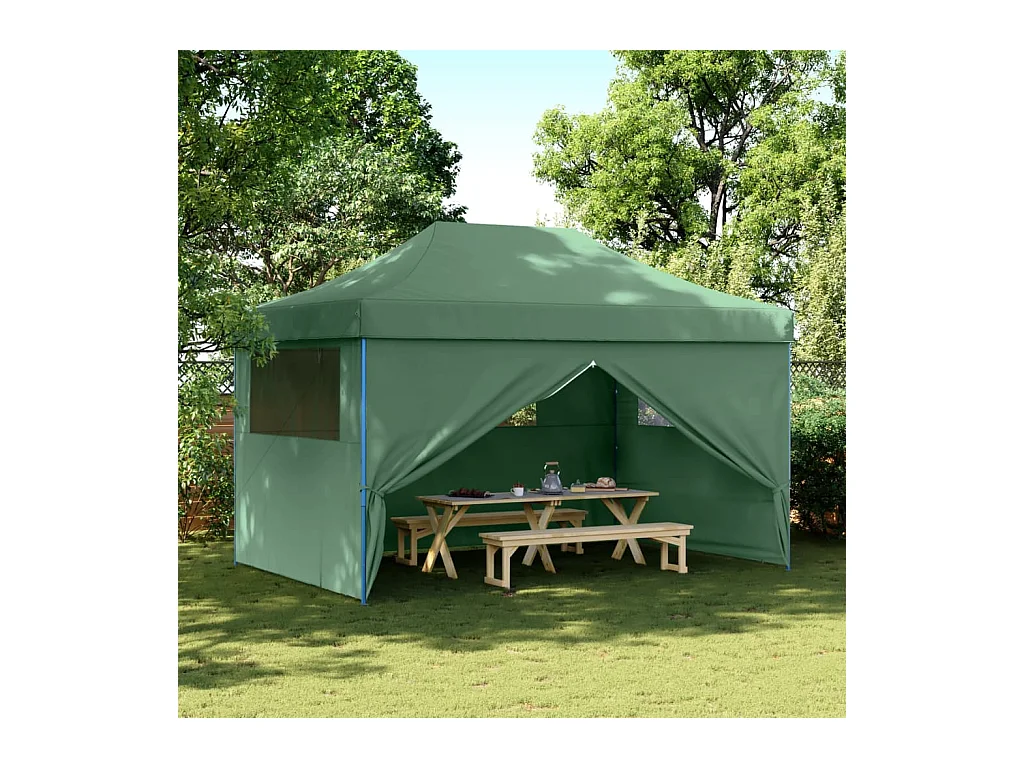 Tente de réception pliable escamotable 4 parois latérales vert