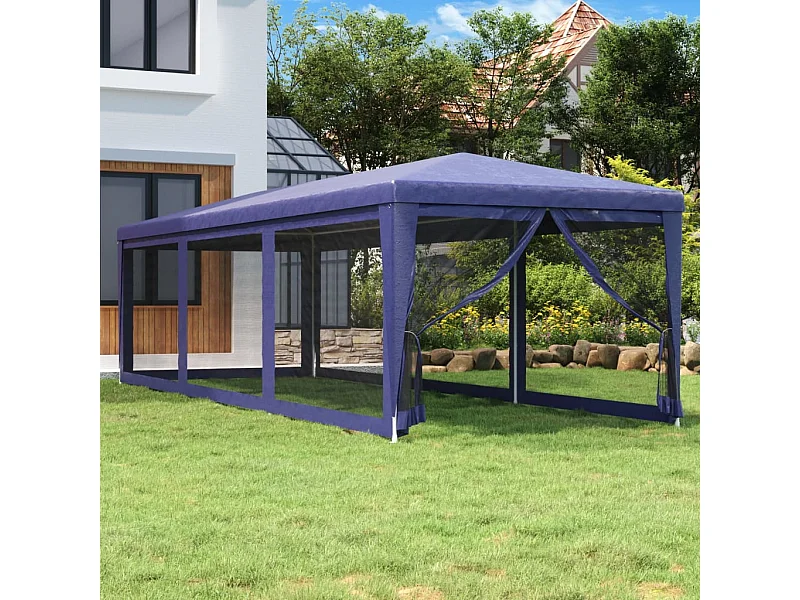 Carpa para fiestas con 8 paredes de malla HDPE azul 3x9 m