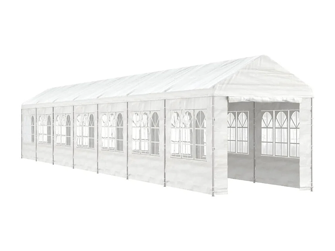 Cenador con techo polietileno blanco 15,61x2,28x2,69 m