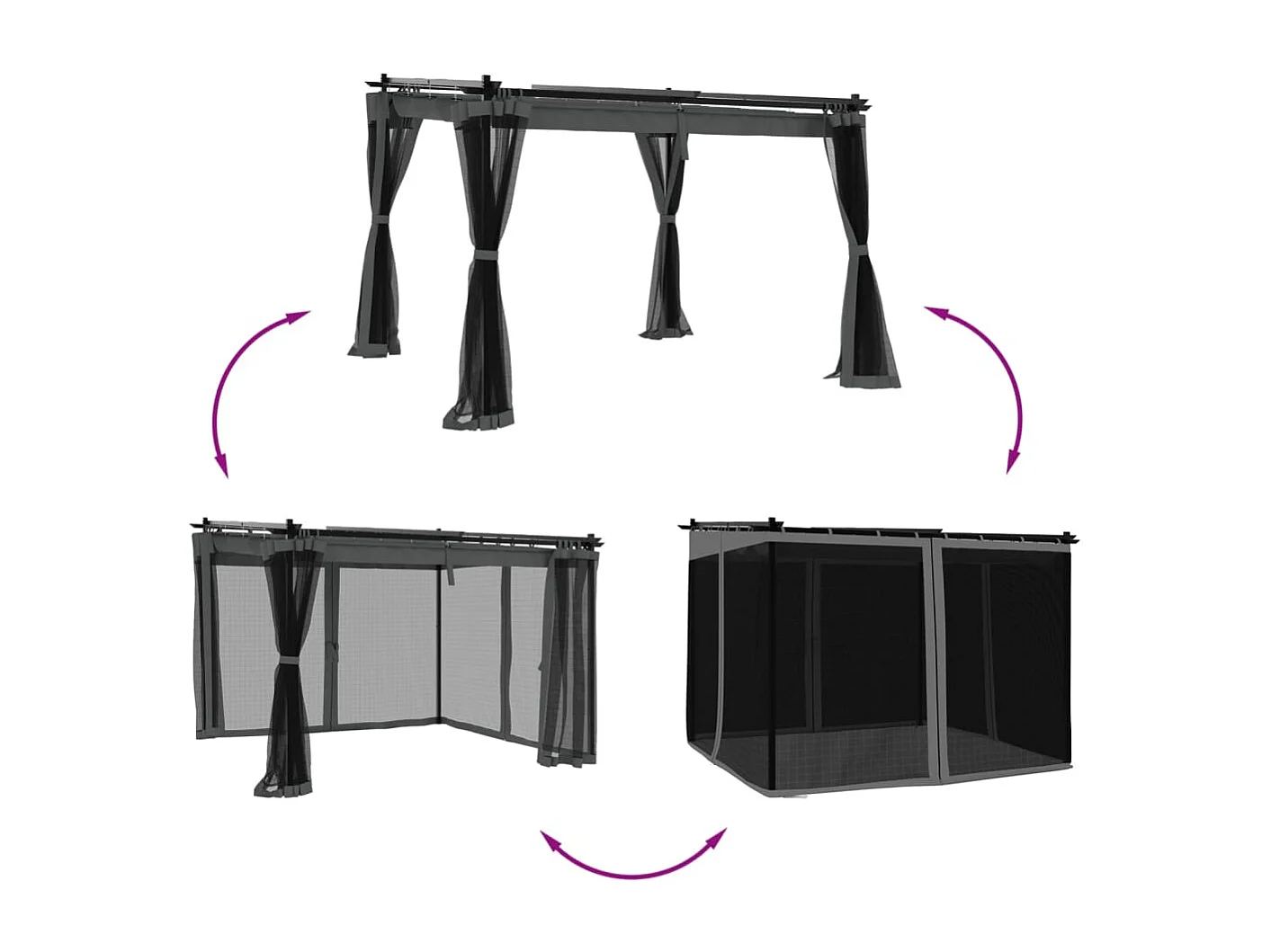 Tonnelle avec parois en filet anthracite 3x3 m acier