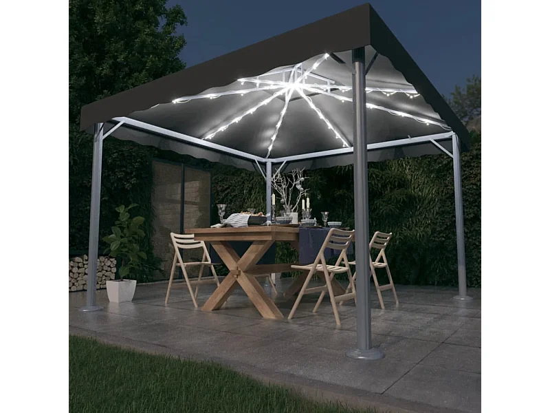 Cenador con tira de luces LED aluminio antracita 300x300 cm