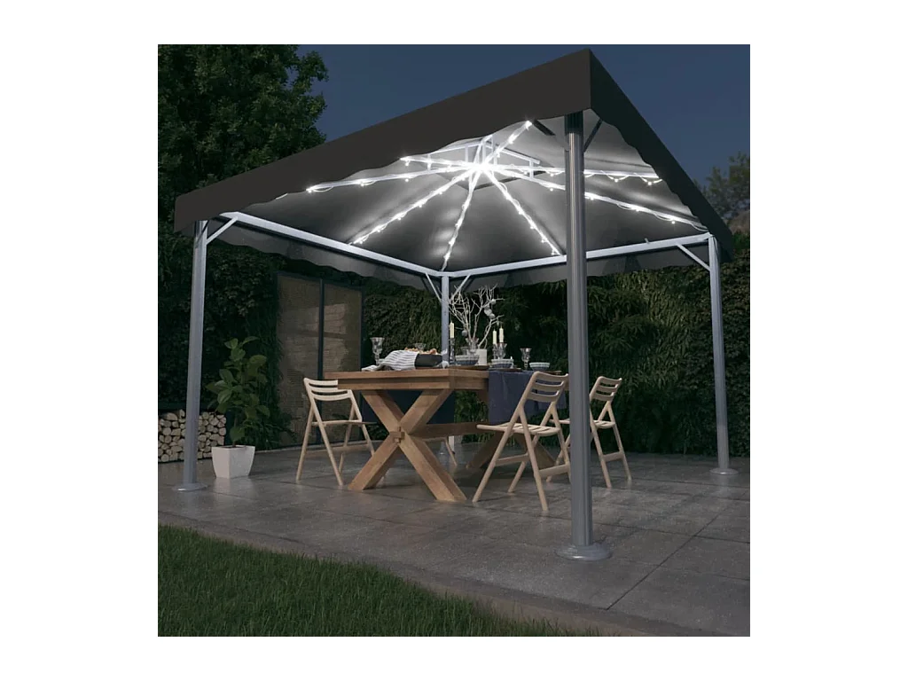 Gazebo con Stringa di Luci LED 300x300 cm Antracite Alluminio