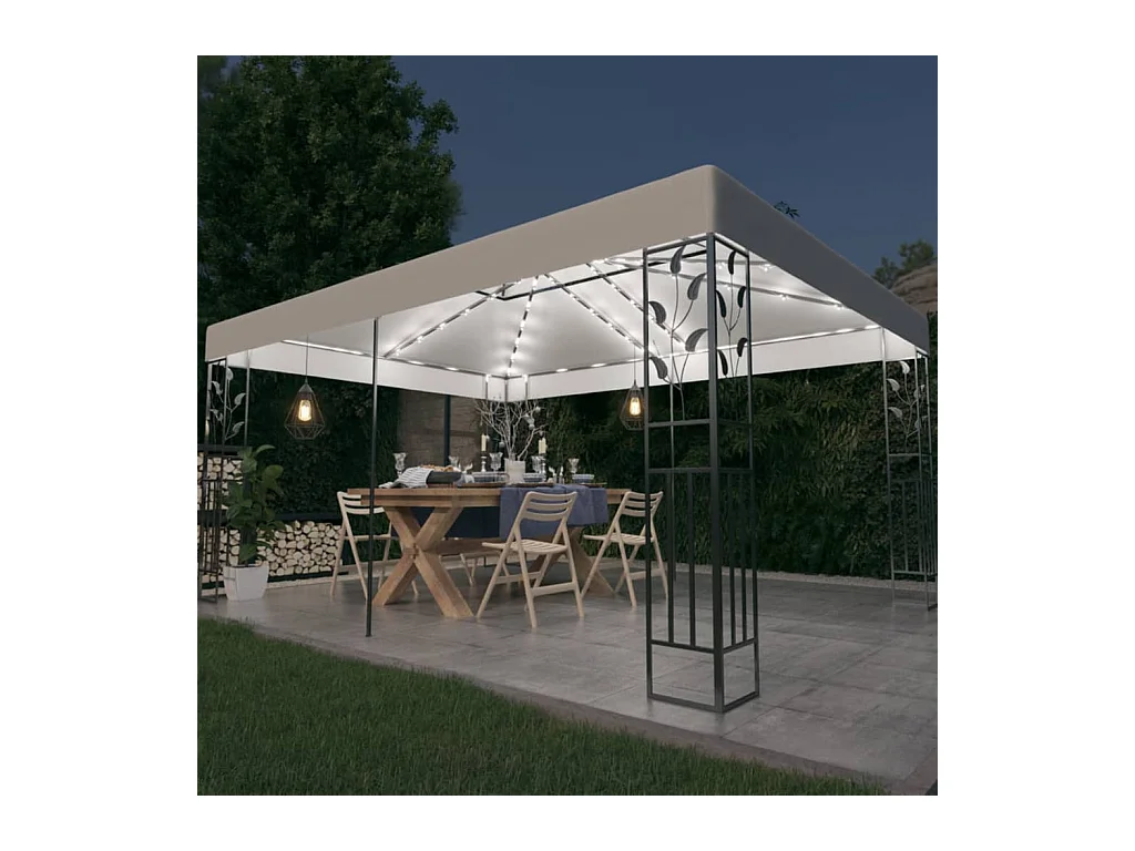 Gazebo con Tetto Doppio e Stringa di Luci LED 3x4 m Bianco