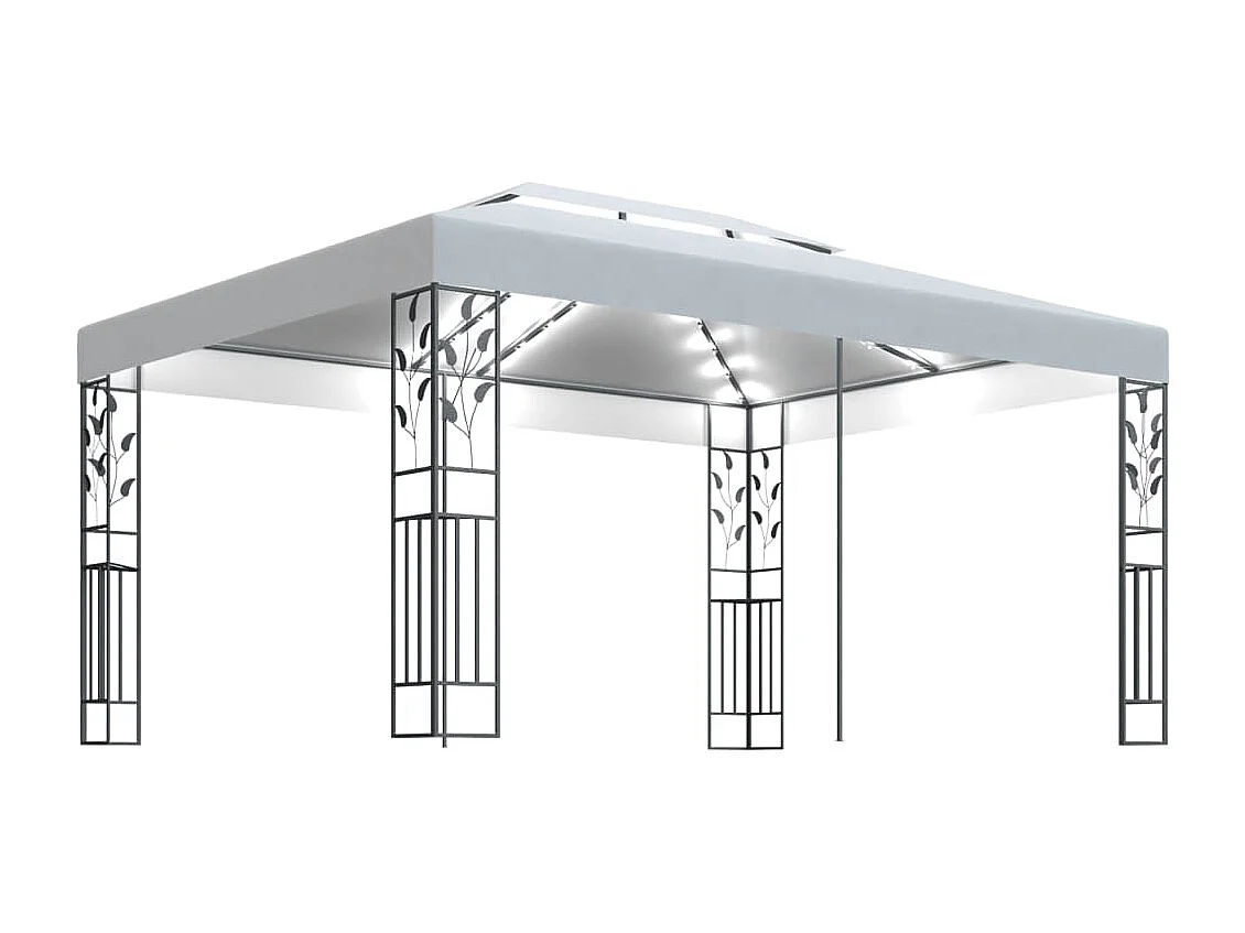 Gazebo con Tetto Doppio e Stringa di Luci LED 3x4 m Bianco