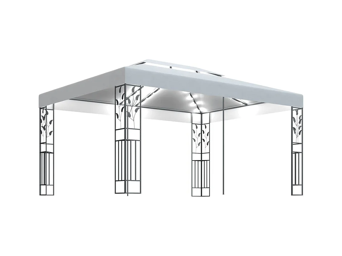 Pavillon mit Doppeldach & LED-Lichterkette 3x4 m Weiß