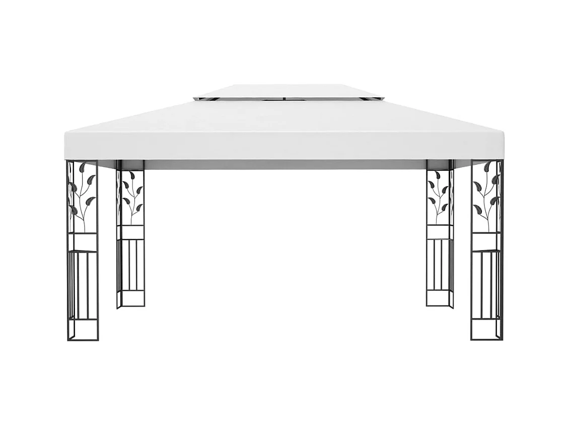 Pavillon mit Doppeldach & LED-Lichterkette 3x4 m Weiß