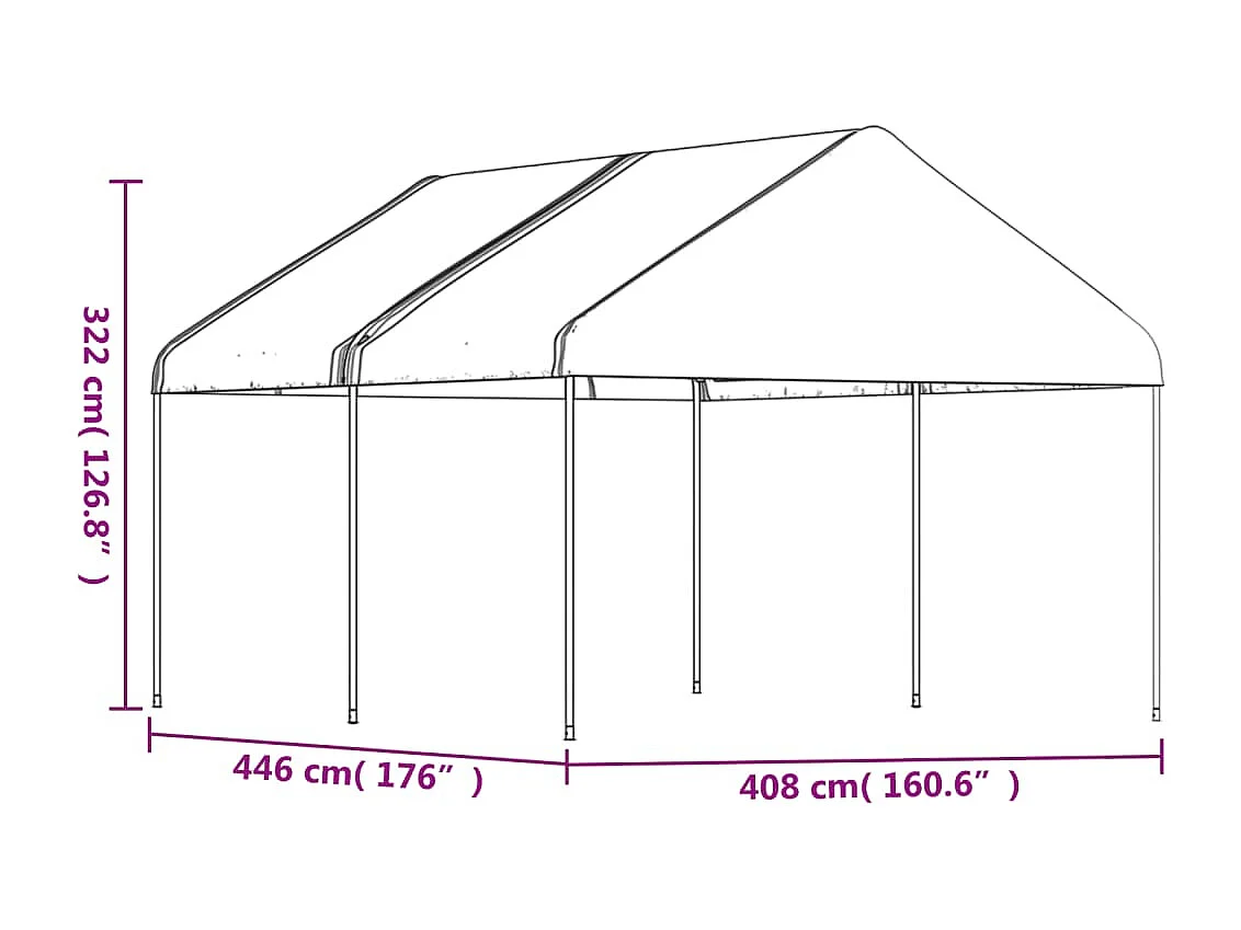Gazebo com telhado 4,46x4,08x3,22 m polietileno branco
