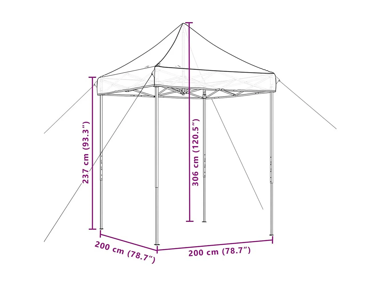 Tente de réception pliable escamotable marron 200x200x306 cm