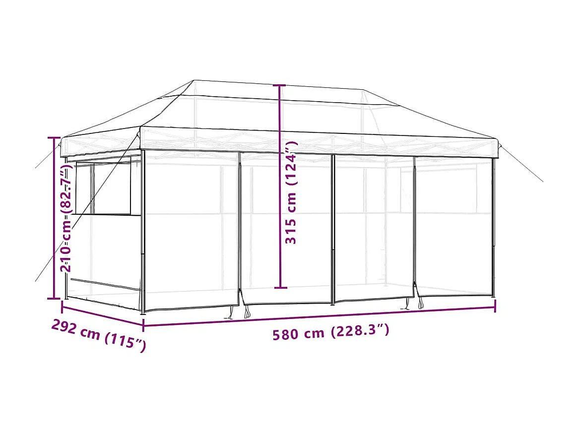 Tente de réception pliable escamotable avec 4 parois latérales