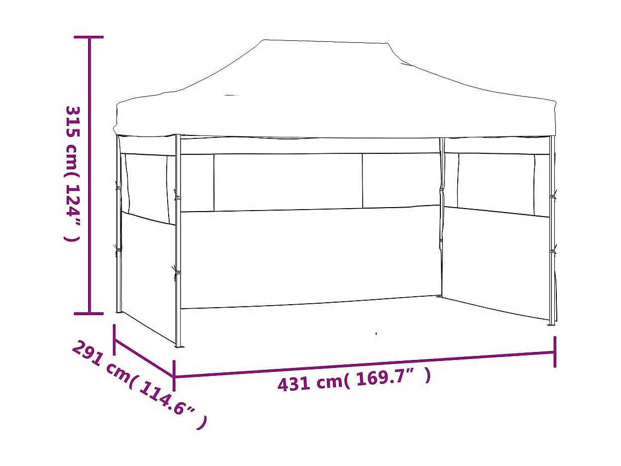 Tente pliable avec 3 parois 3 x 4,5 m Anthracite