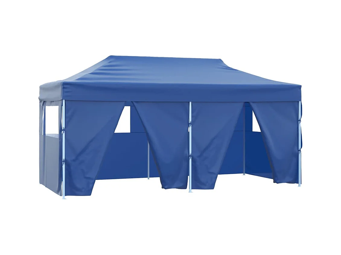 Gazebo Pieghevole con 4 Pareti 3x6m Acciaio Blu