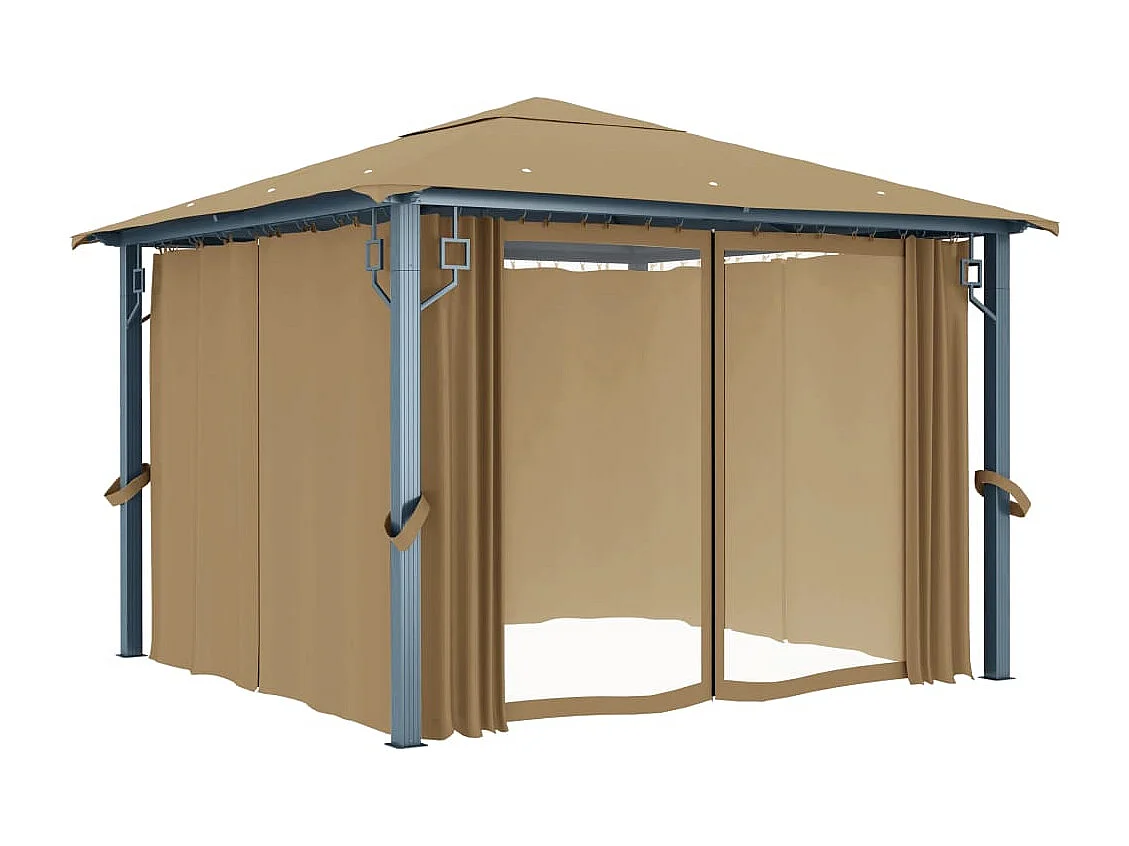 Tonnelle avec rideau 300x300 cm Taupe Aluminium