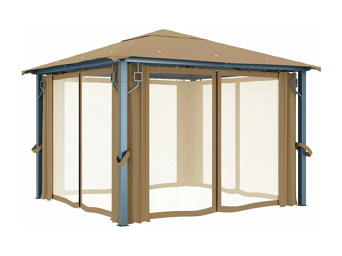 Tonnelle avec rideau 300x300 cm Taupe Aluminium