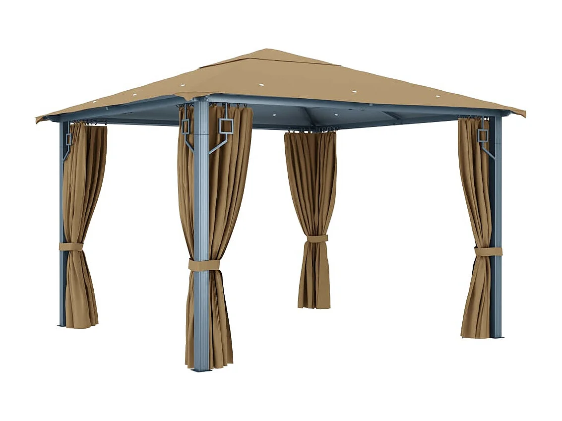 Tonnelle avec rideau 300x300 cm Taupe Aluminium