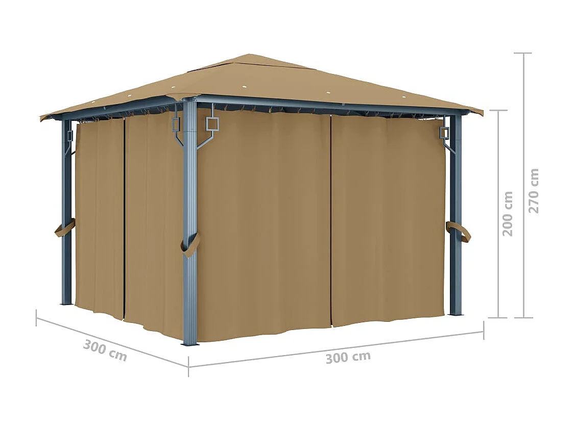 Tonnelle avec rideau 300x300 cm Taupe Aluminium