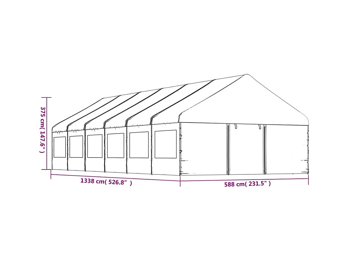 Gazebo con Tetto Bianco 13,38x5,88x3,75 m in Polietilene