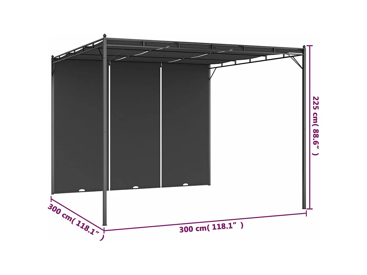 Belvédère de jardin avec rideau latéral 3x3x2,25 m Anthracite