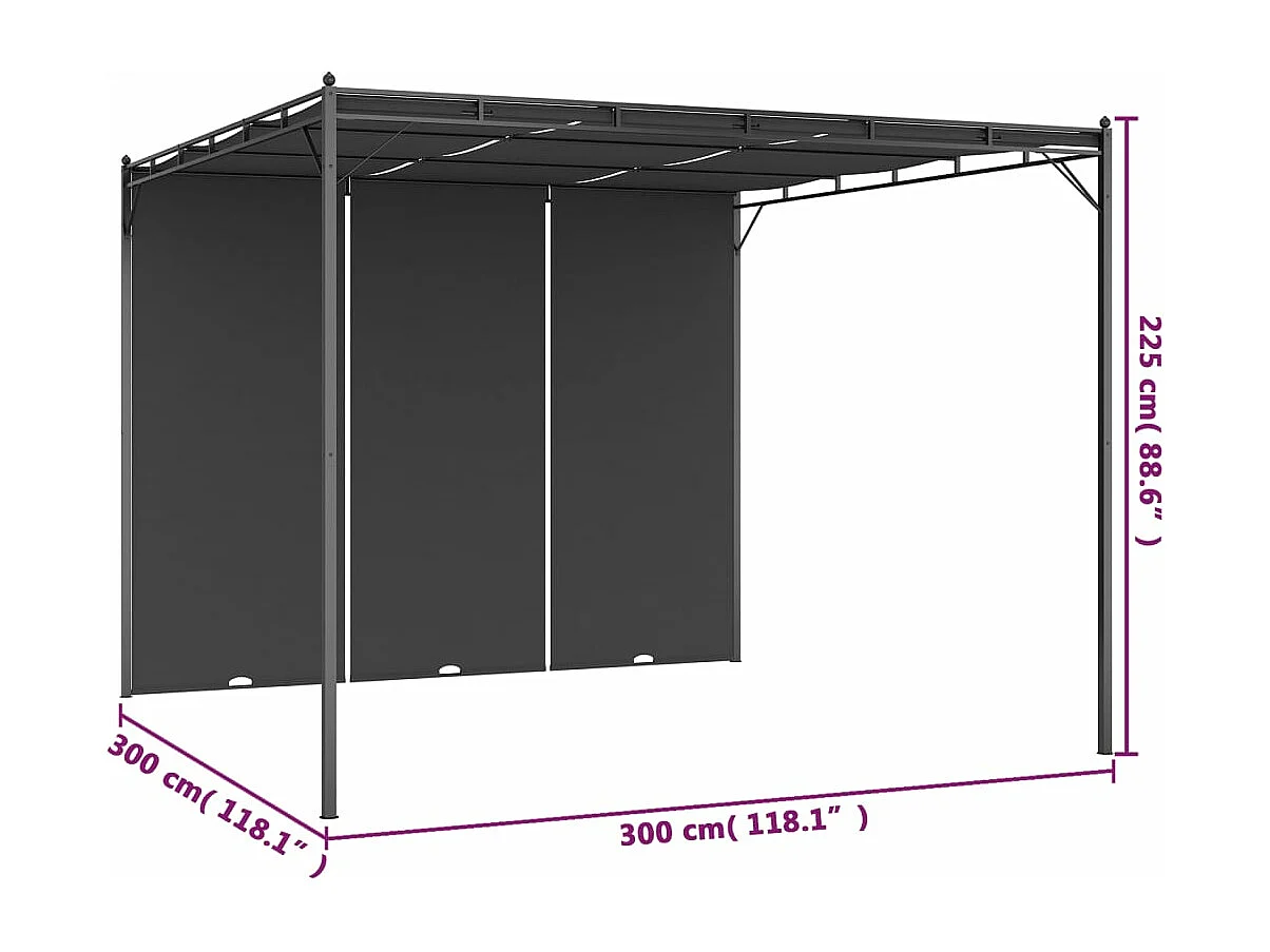 Belvédère de jardin avec rideau latéral 3x3x2,25 m Anthracite
