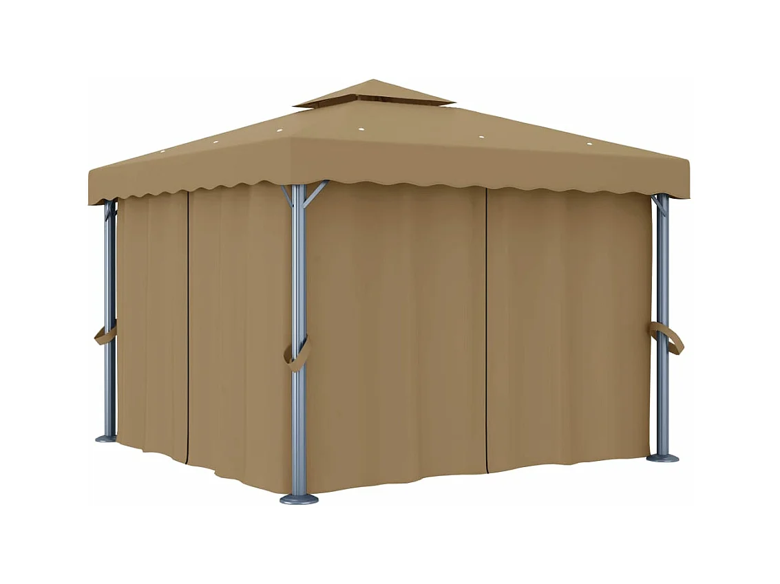 Pavillon mit Vorhang 3x3 m Taupe Aluminium