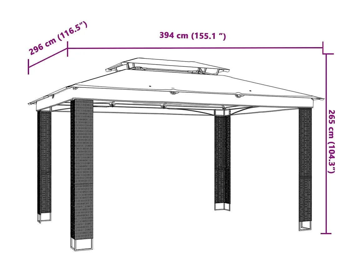 Tonnelle à double toit crème 3,94x2,96 m acier