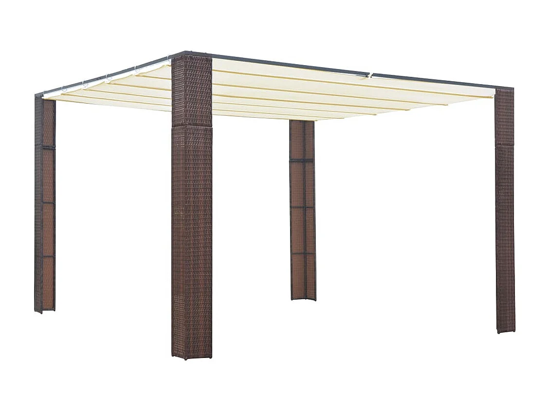 Gazebo con Tetto in Polyrattan 300x300x200cm Marrone e Crema