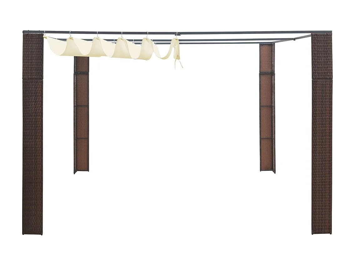 Gazebo con Tetto in Polyrattan 300x300x200cm Marrone e Crema