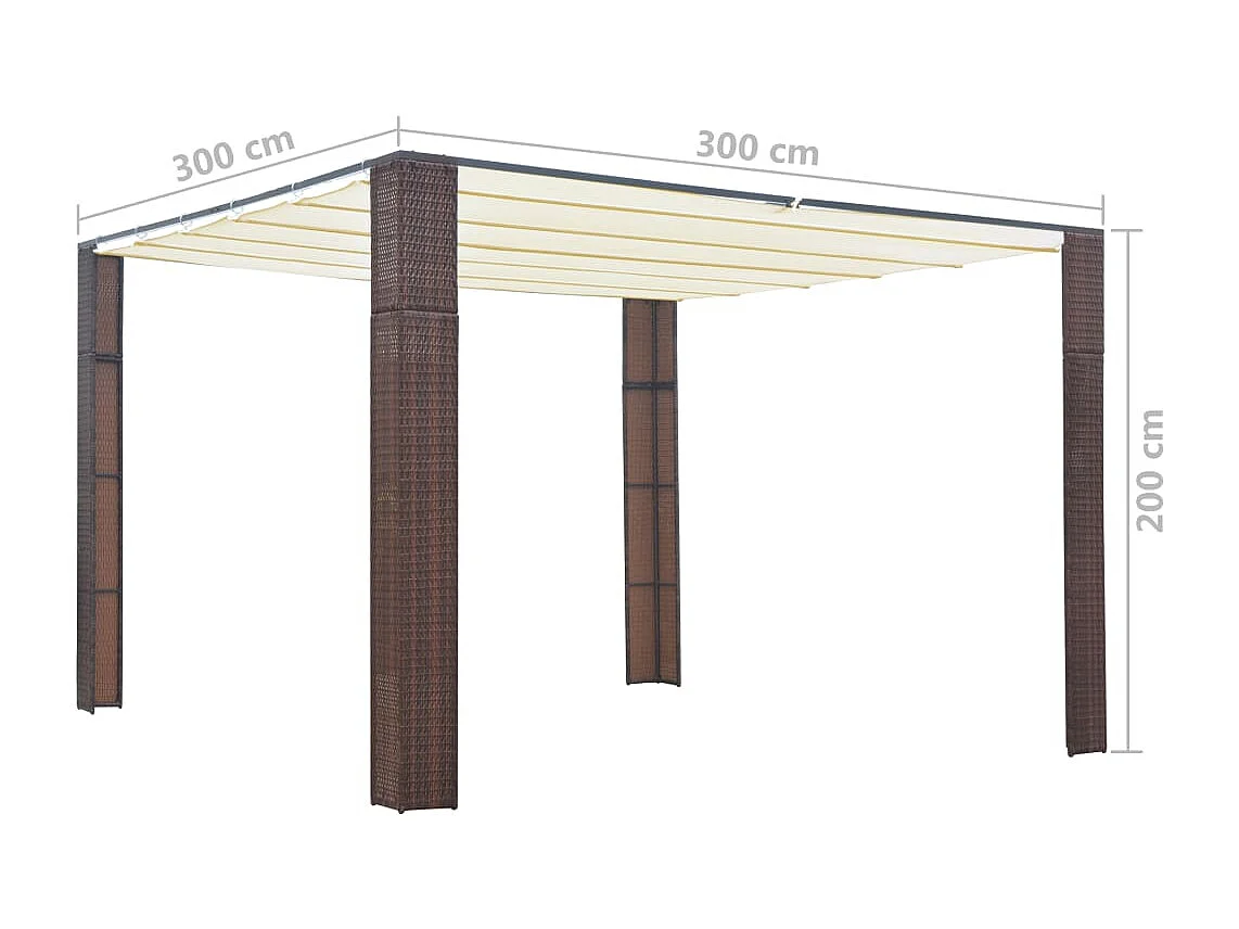Gazebo con Tetto in Polyrattan 300x300x200cm Marrone e Crema