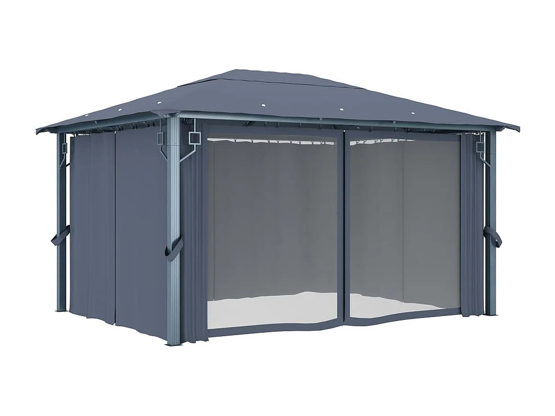 Tonnelle avec rideau et lumières LED 4x3 m Anthracite Aluminium