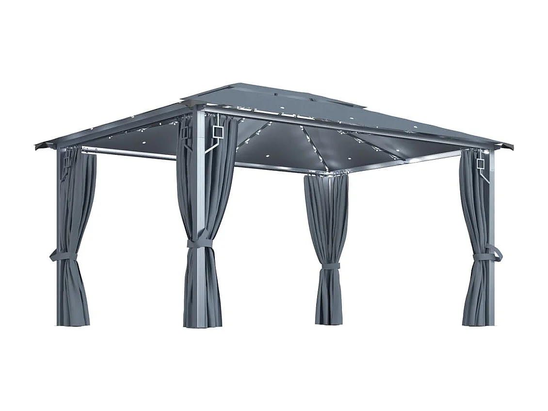 Tonnelle avec rideau et lumières LED 4x3 m Anthracite Aluminium
