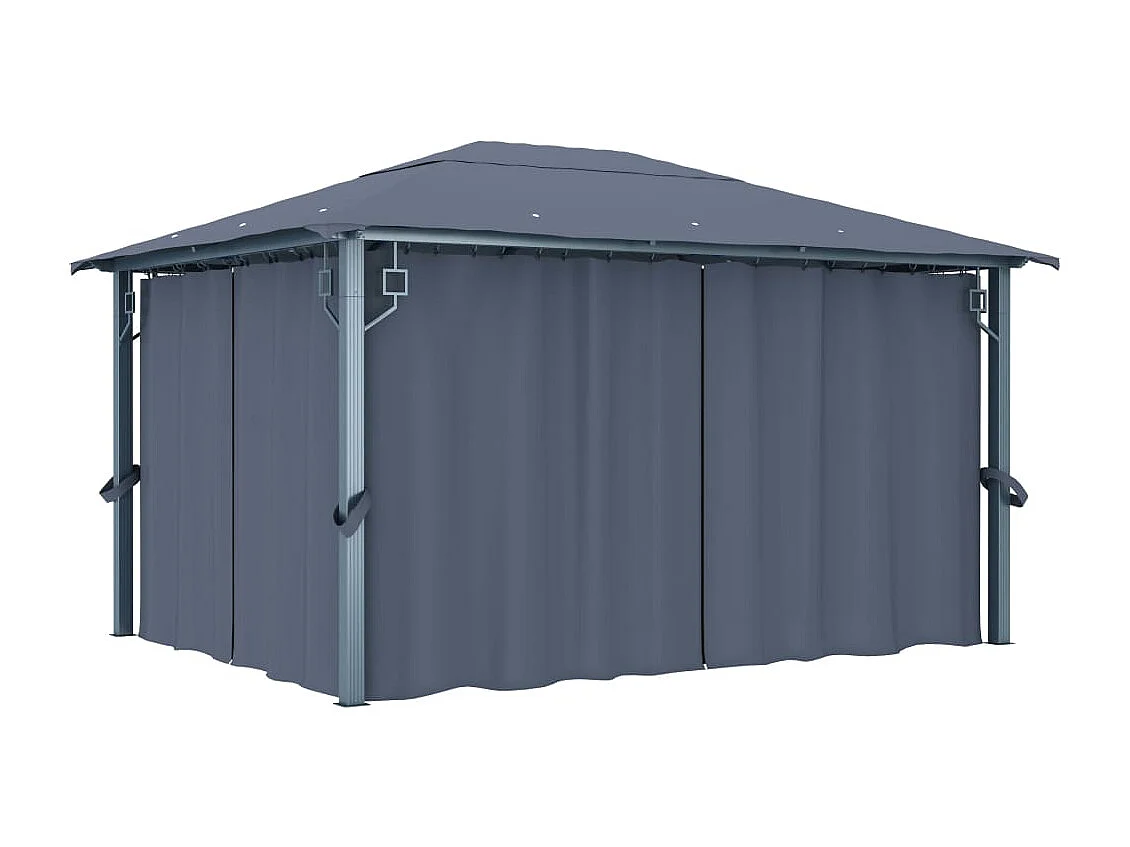 Tonnelle avec rideau et lumières LED 4x3 m Anthracite Aluminium