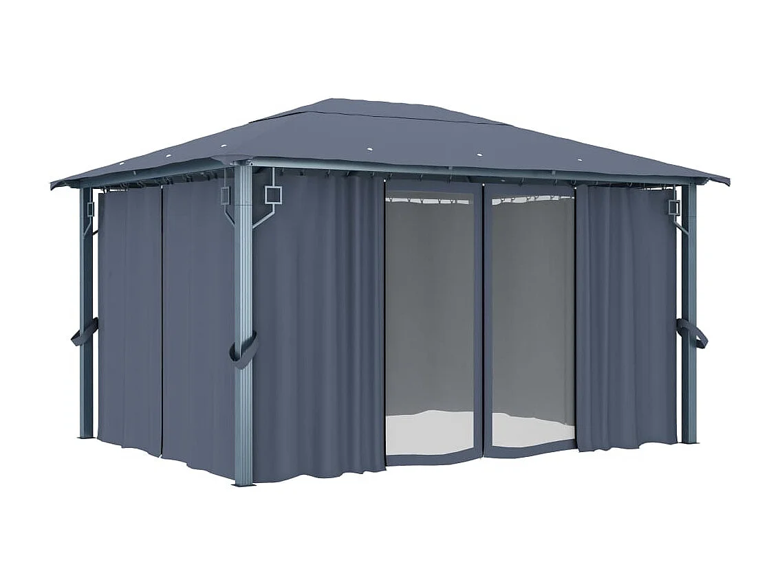 Tonnelle avec rideau et lumières LED 4x3 m Anthracite Aluminium