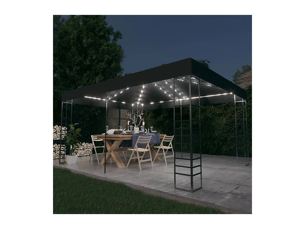 Pavillon mit LED-Lichterkette 3x4 m Anthrazit