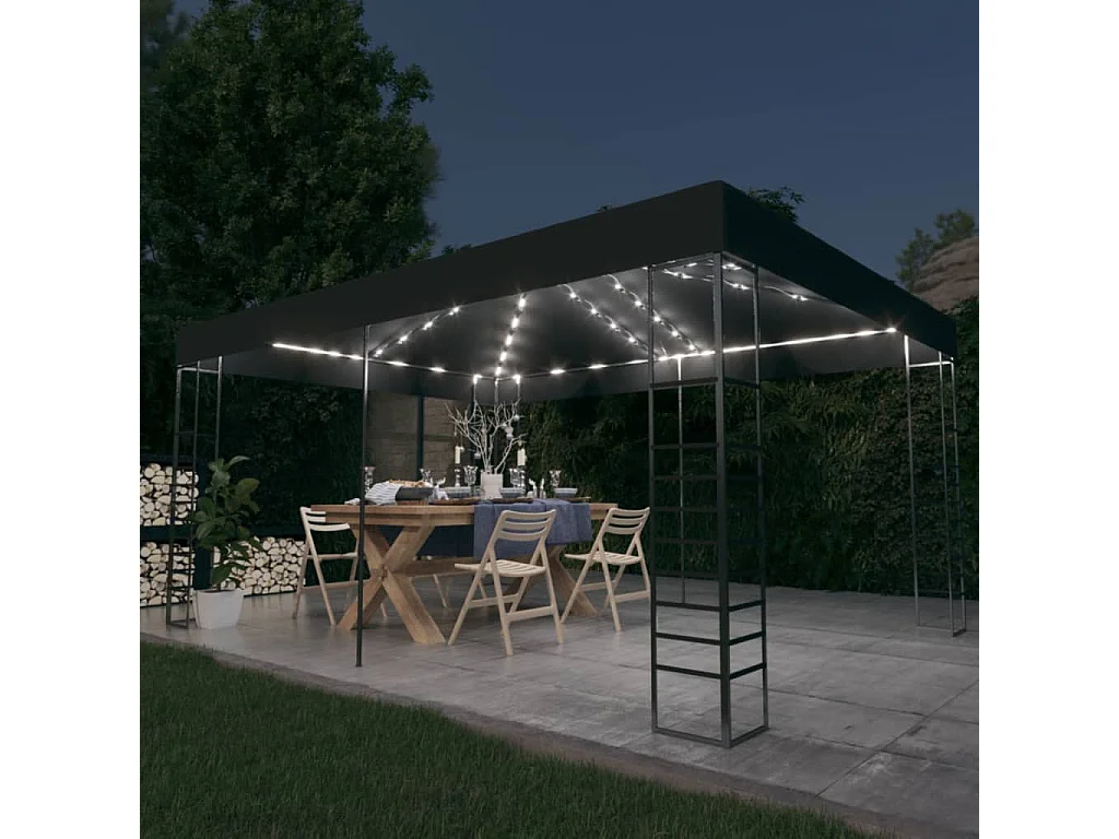 Tonnelle avec guirlande lumineuse à LED 3x4 m Anthracite