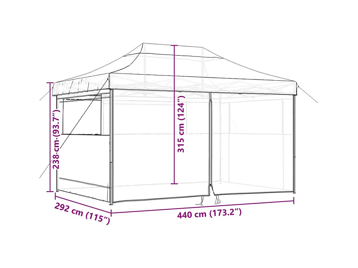 Tente de réception pliable escamotable avec 4 parois latérales