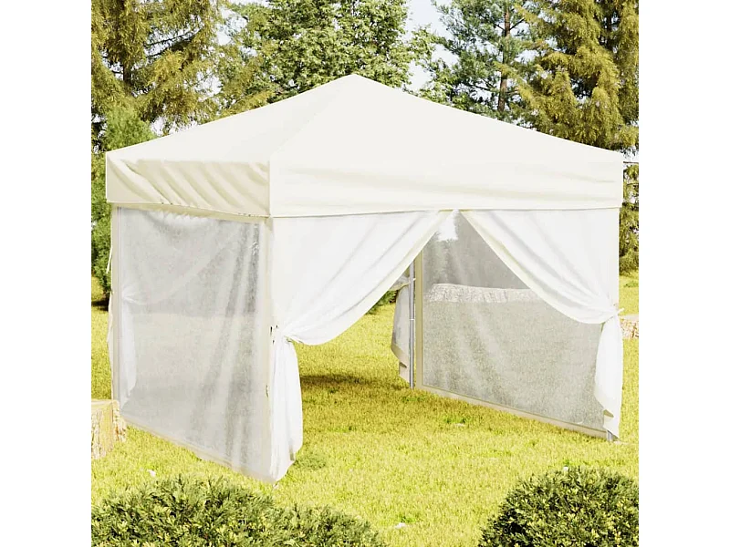 Tenda per Feste Pieghevole con Pareti Laterali Crema 3x3 m