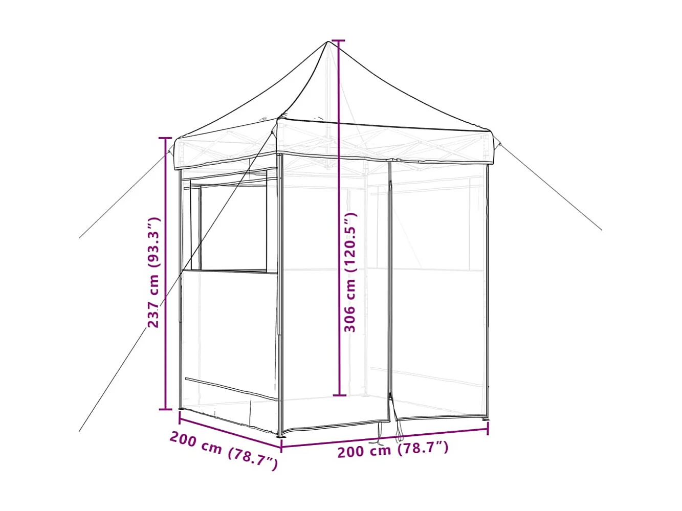 Tente de réception pliable escamotable 4 parois latérales noir