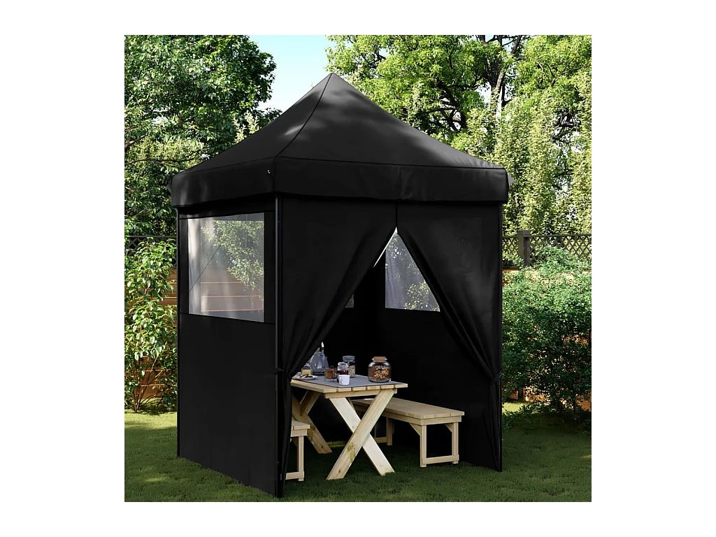 Tienda de fiesta plegable Pop-Up con 4 paredes laterales negra
