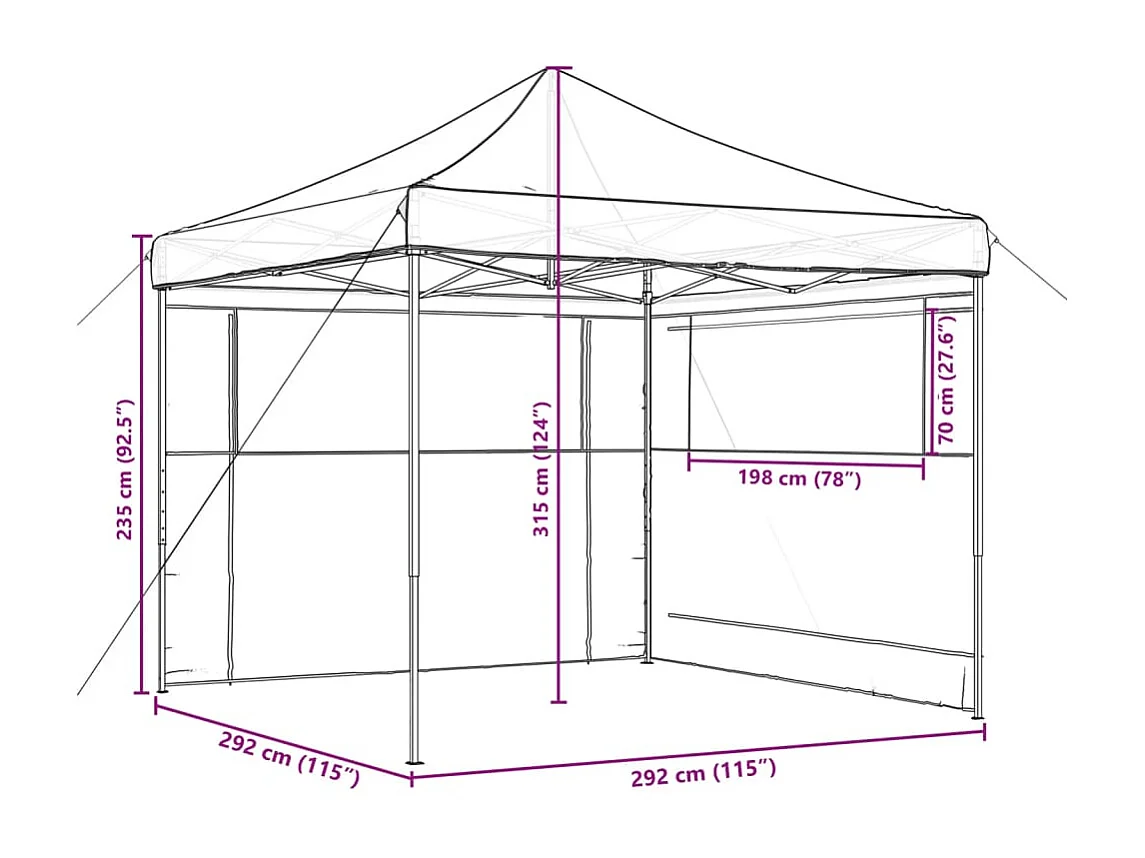 Tienda de fiesta plegable Pop-Up 2 paredes laterales burdeos