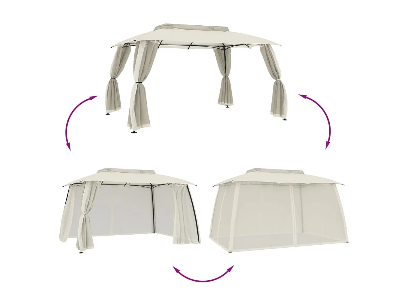 Tonnelle avec double toit et parois en filet crème acier