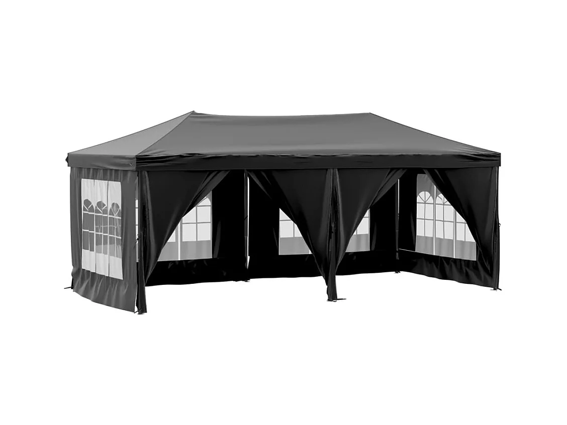 Tente de réception pliable avec parois Noir 3x6 m
