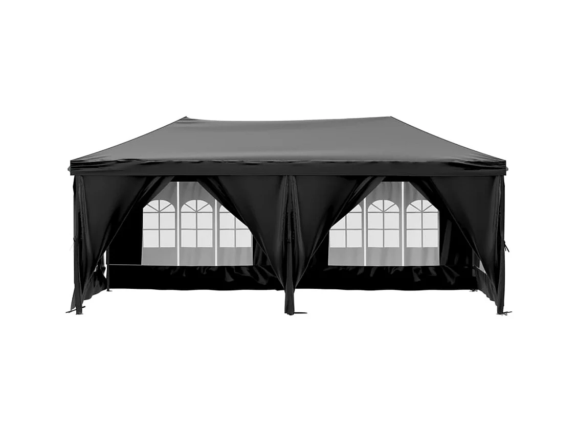 Tente de réception pliable avec parois Noir 3x6 m