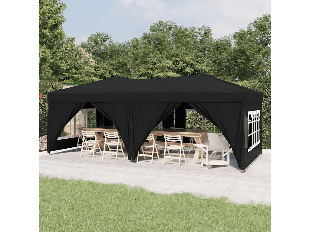 Tente de réception pliable avec parois Noir 3x6 m