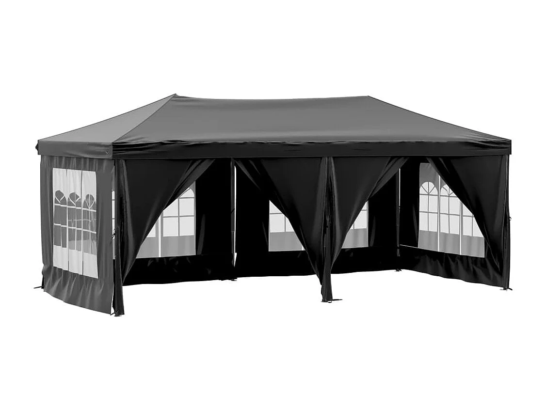 Tente de réception pliable avec parois Noir 3x6 m