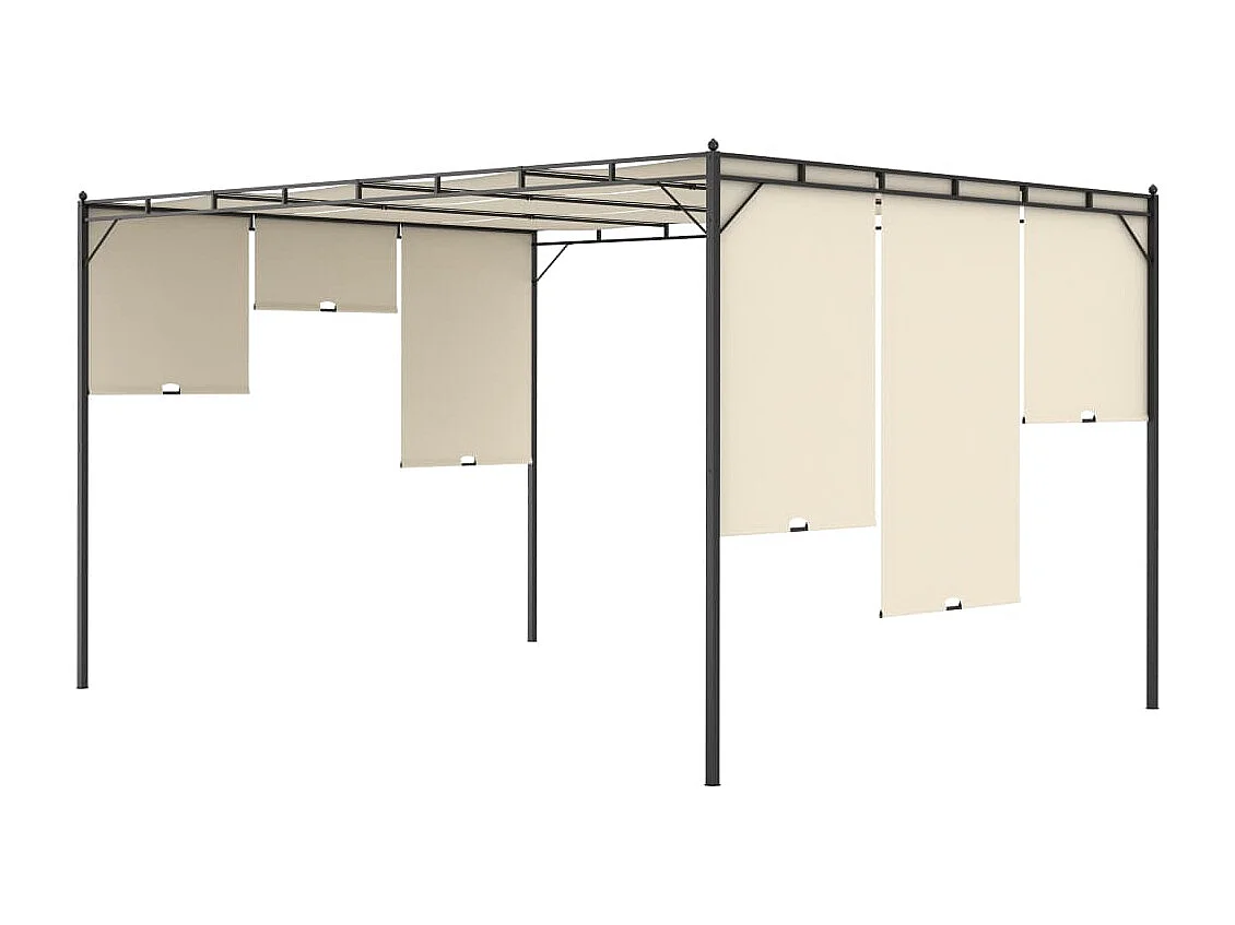 Belvédère de jardin avec rideau latéral 4x3x2,25 m Crème